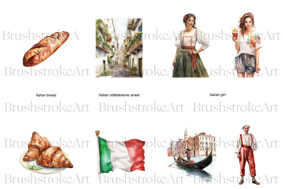 Watercolor Italy Clipart, Food Pizza, an Illustration by BrushstrokeArtGB (Photo 6 of 9)