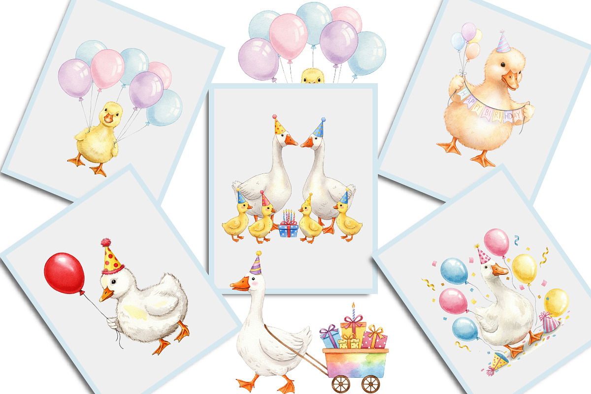 Watercolor Baby Goose Birthday Png, an Illustration by Creative Art (Photo 7 of 7)