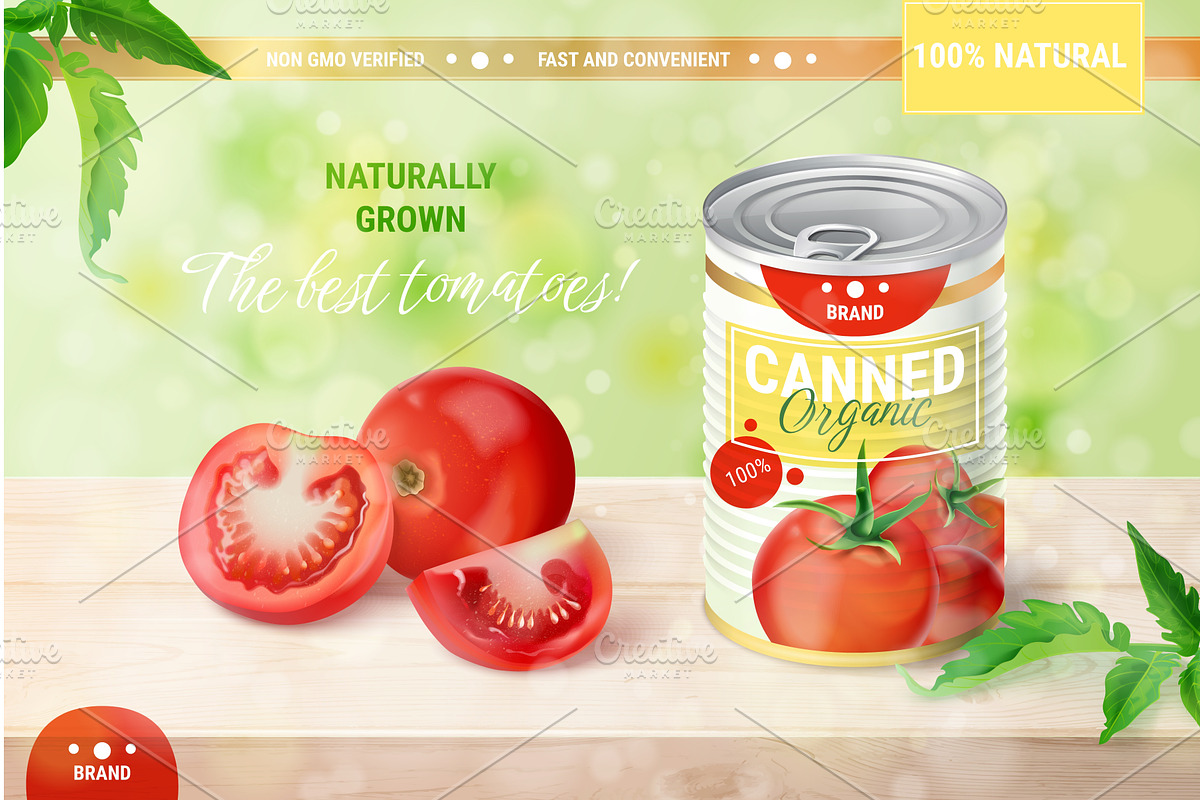 Canned tomato ad. Realistic tomatoes, a Food Illustration by Stock-Smart-Start