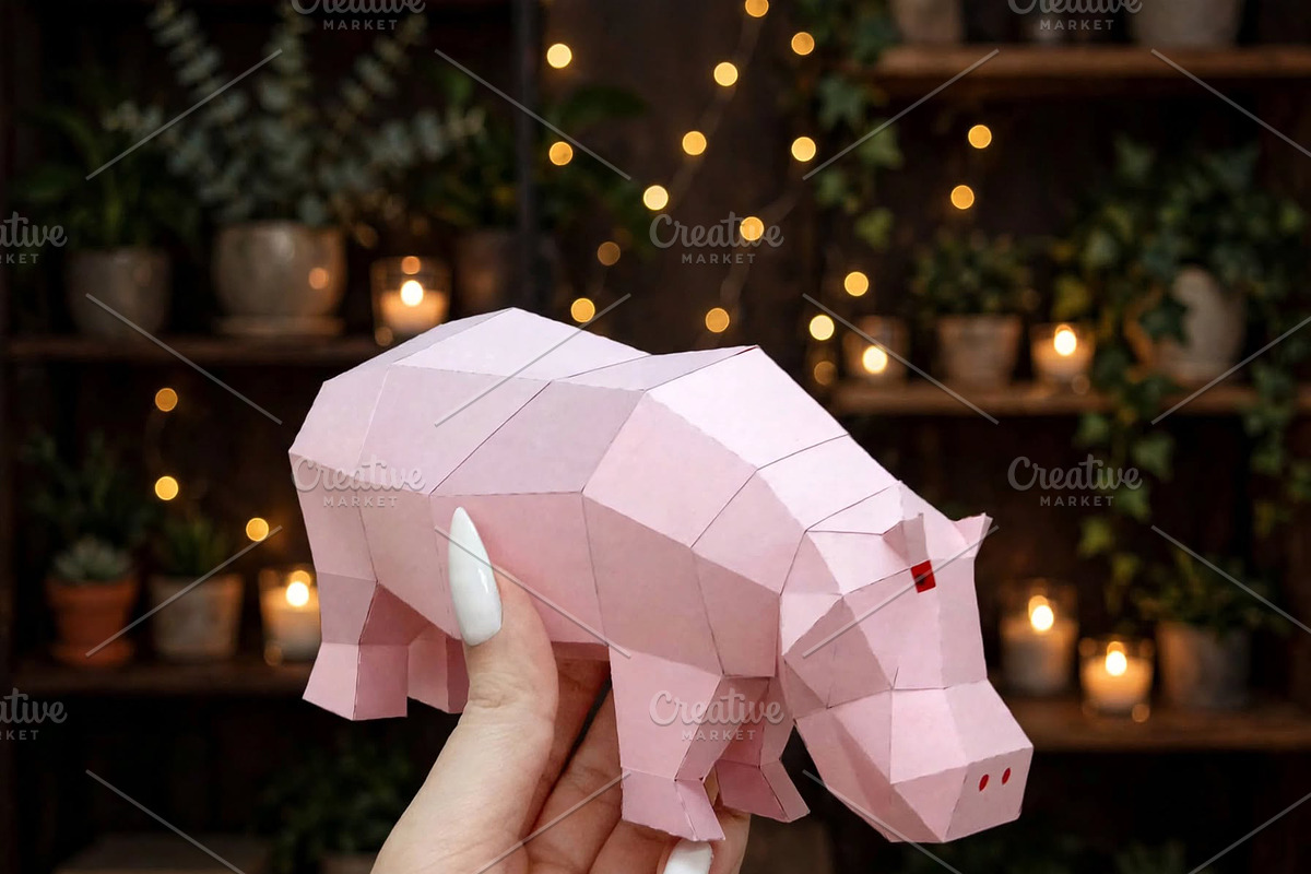 Hippo sculpture - 3d papercraft, a Card Template by PAPER amaze (Photo 2 of 5)