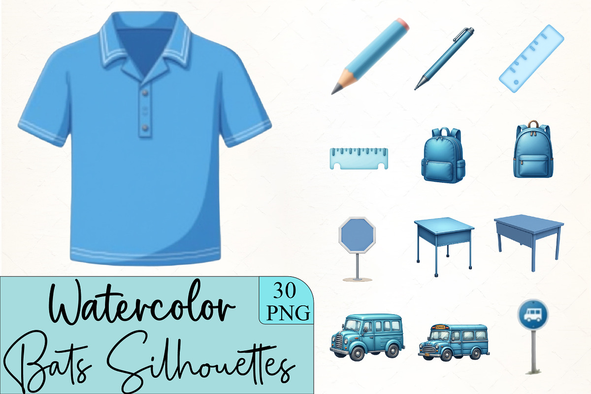 Blue School Clipart, an Illustration by CrexoraLab (Photo 1 of 5)