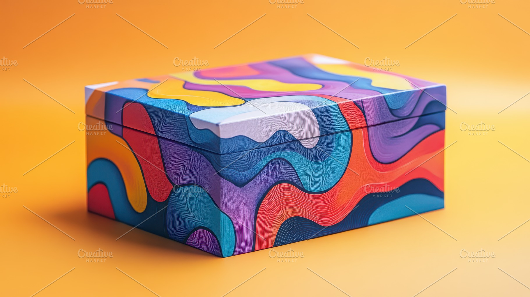 A box is adorned with vibrant, wavy, a Background Photo by Pixeness Studio