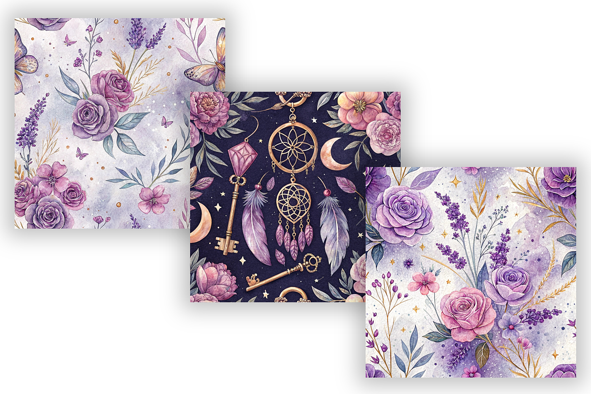 Cute Purple Flowers Pattern Bundle, a Pattern Graphic by FloridPrintables (Photo 4 of 9)