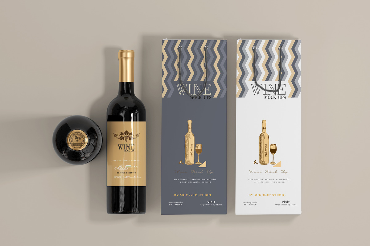 Wine Bottles with Bag Mockup, a Product Mockup by pmvch (Photo 4 of 11)