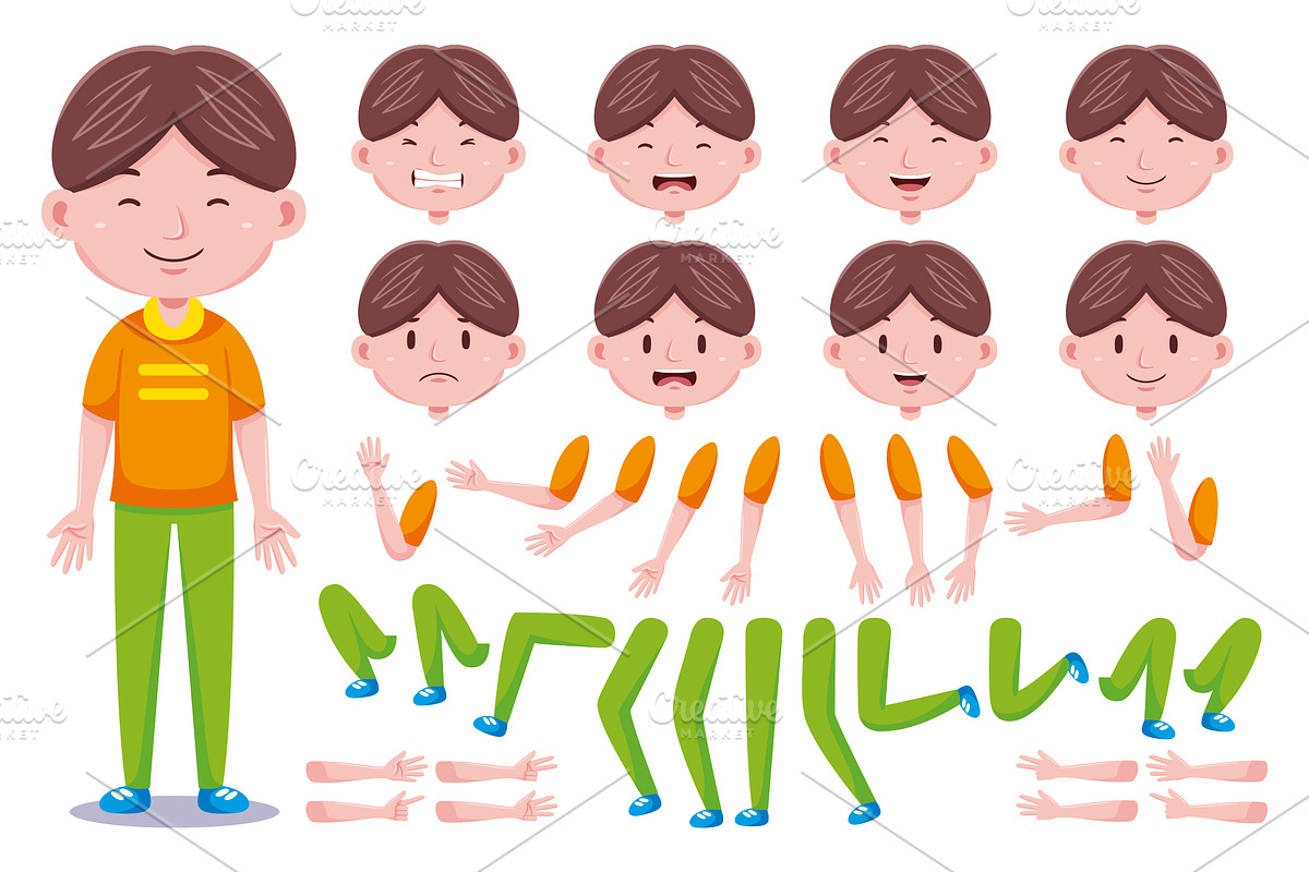 Front View Cute Boy Characters Pack, an Object Graphic by MEDZ (Photo 5 of 5)
