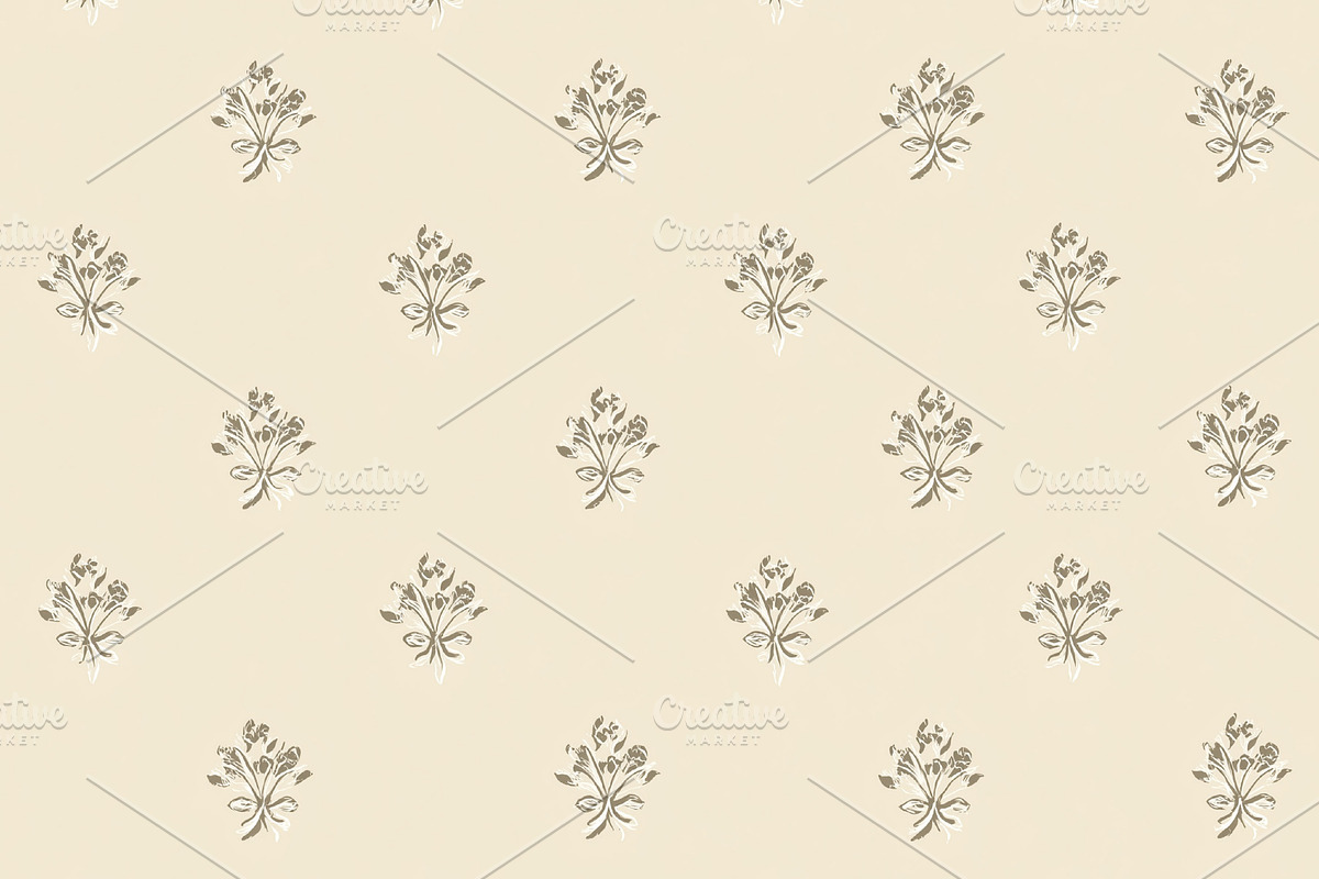 Vintage floral seamless pattern with repeating beige damask bouq, a Pattern Graphic by Studio ANNA