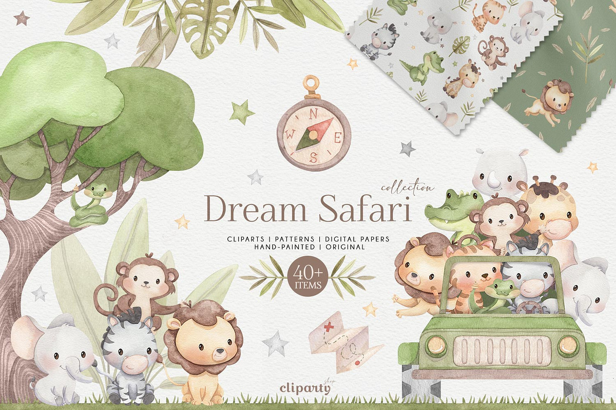 Dream Safari - Watercolor Clipart, an Illustration by Gau Silva Studio (Photo 1 of 5)
