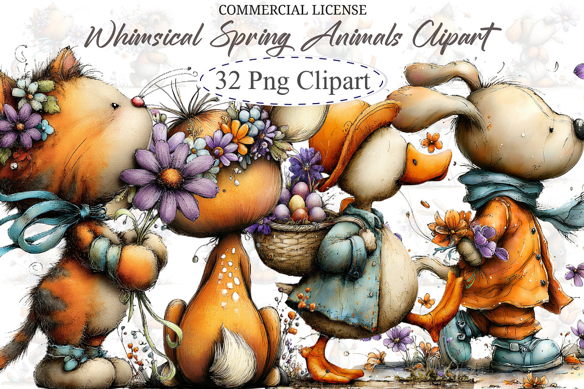 Whimsical Spring Animals Clipart, an Illustration by designcity5 (Photo 1 of 5)