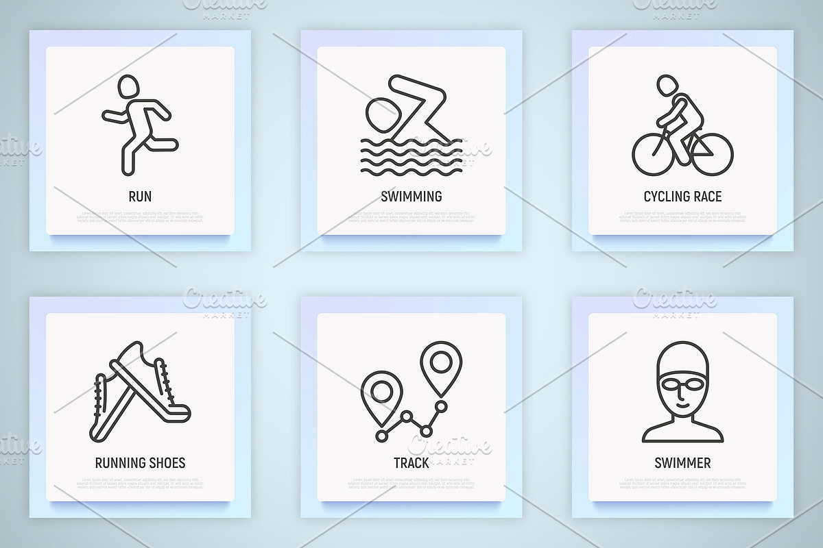 Triathlon | 16 Thin Line Icons Set, an Outline Icon by Alex Blogoodf (Photo 5 of 11)