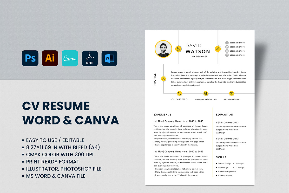 cv resume word and canva template, a Resume Template by mijli (Photo 2 of 10)