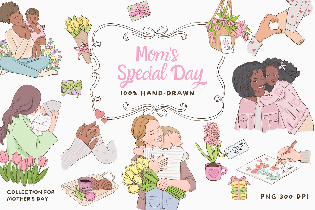 Mother's Day Hand Drawn Clipart PNG, a Decorative Illustration by InstaDesignPro (Photo 1 of 11)