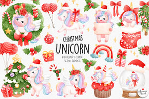 Christmas Unicorn Clipart, Christmas