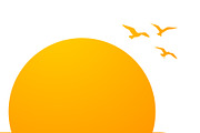 Orange Sunset Or Sundown With Birds, a Seasonal Illustration by Black White Mouse Design (Thumbnail 2 of 3)
