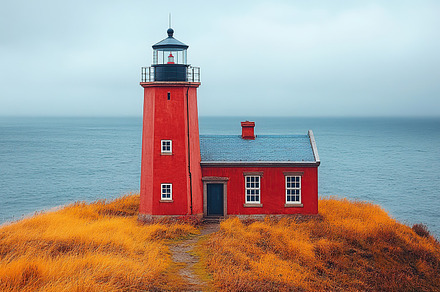 Lighthouse building with overlooking the sea, an Architecture Photo by AlyaAnd
