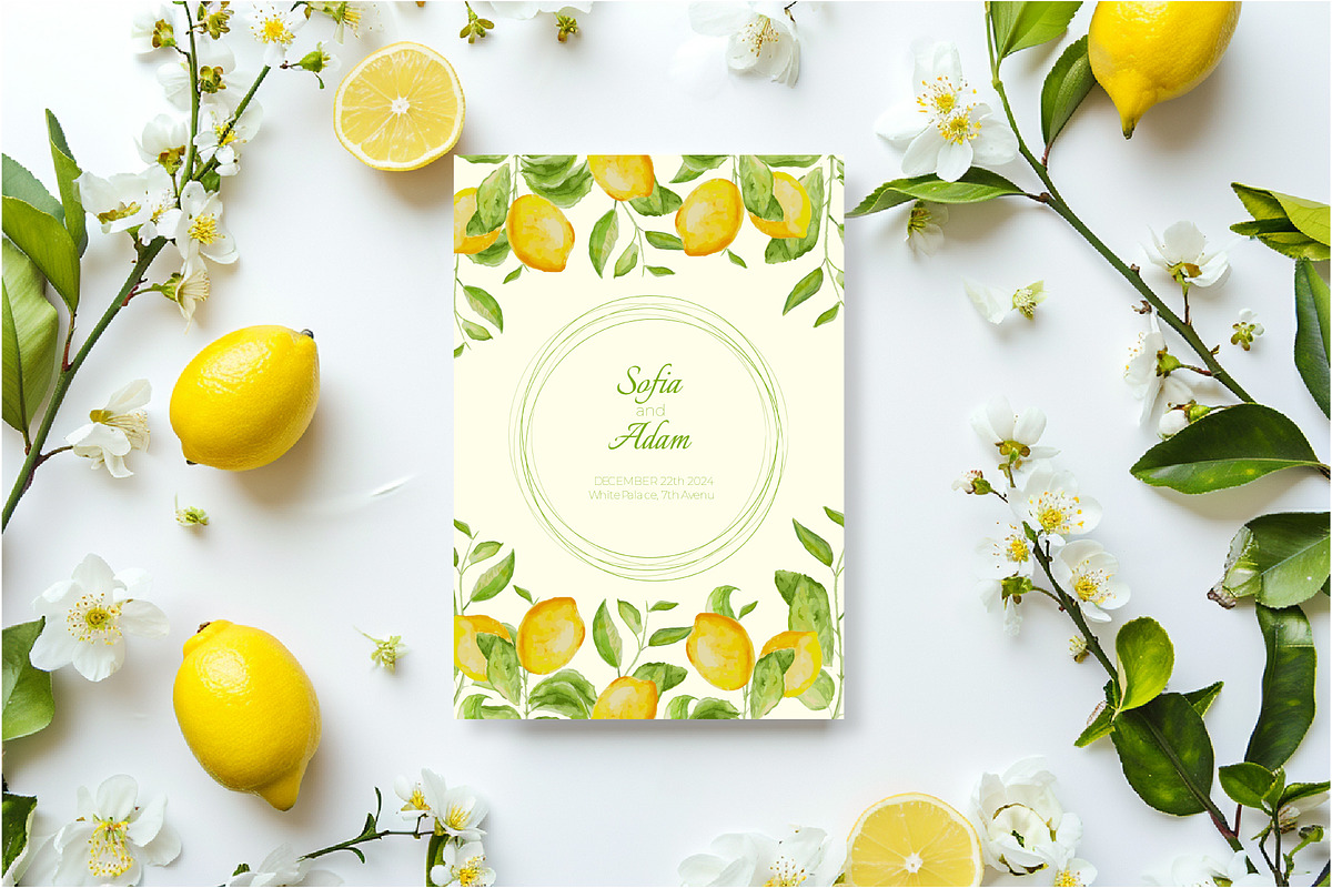 Lemons watercolor wedding set, an Invitation Template by Idressart (Photo 5 of 8)