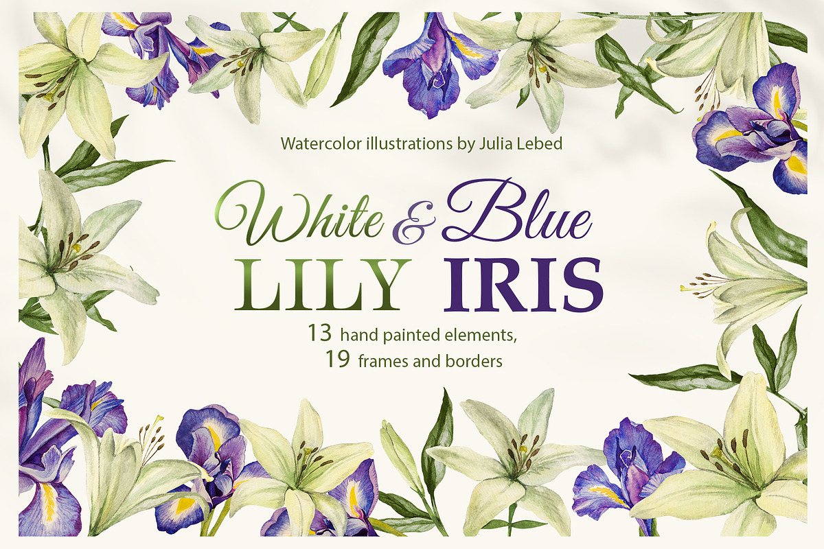 White Lily and Blue Iris set, a Decorative Illustration by L- design studio (Photo 1 of 9)