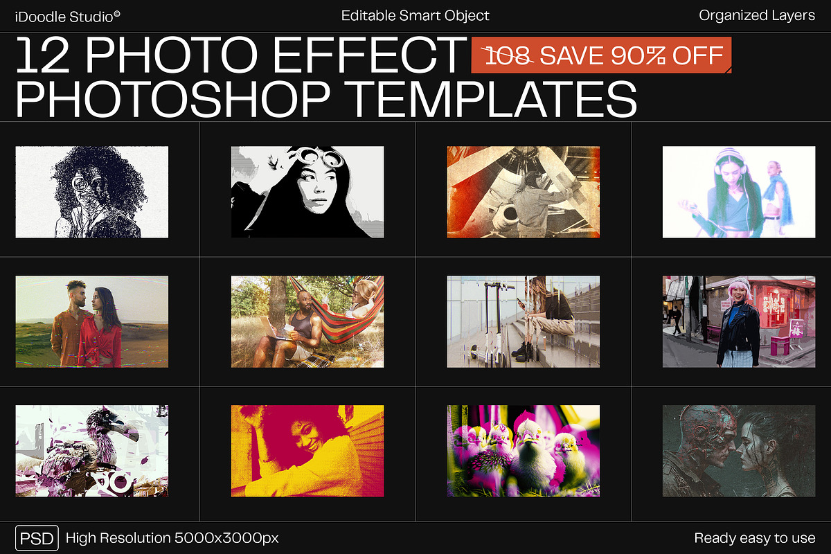 12 Photo Effect Templates, a Layer Style Add-On by iDoodle Studio (Photo 1 of 6)