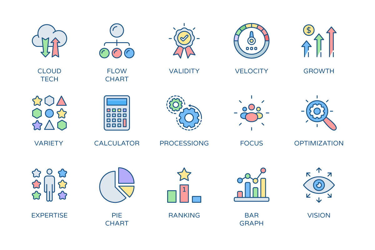 Data and Growth Conceptual icons, an Outline Icon by vectorstank