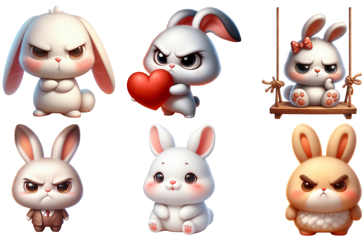 Watercolor Funny Grumpy Bunny PNG, an Illustration by CraftArtStudio (Photo 2 of 5)