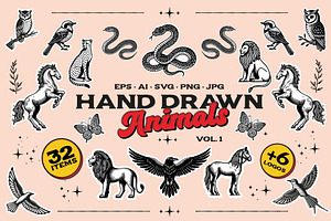 Hand Drawn Animals Vol. 1 + Bonus, an Animal Illustration by lahatom