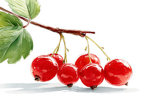Watercolor ripe red berries hanging, a Nature Photo by MistyDay