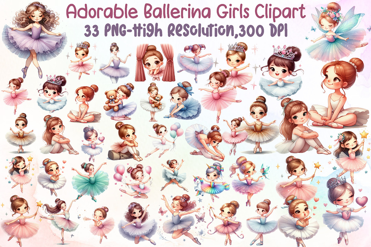 Adorable Ballerina Girls Clipart Bun, an Illustration by Sublimation Artist (Photo 1 of 6)