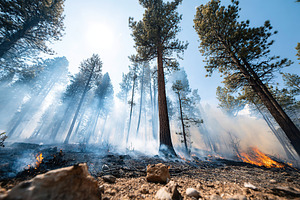Forest landscape showing recovery after a wildfire destroyed many trees and veg, a Nature Photo by AlyaAnd