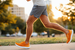 Man running at sunset on a park path, a Sports & Recreation Photo by AlyaAnd