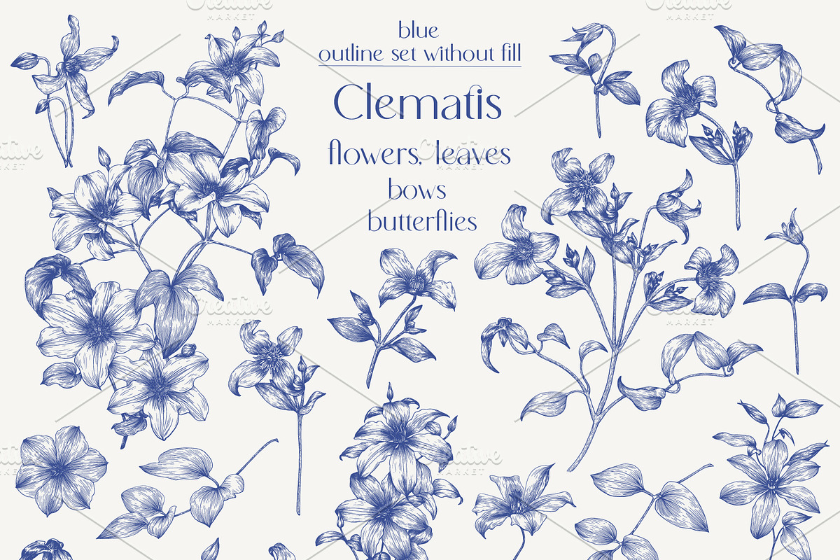 Vintage Flowers Vector blue Toile, an Object Graphic by ON_lineart_store (Photo 4 of 10)