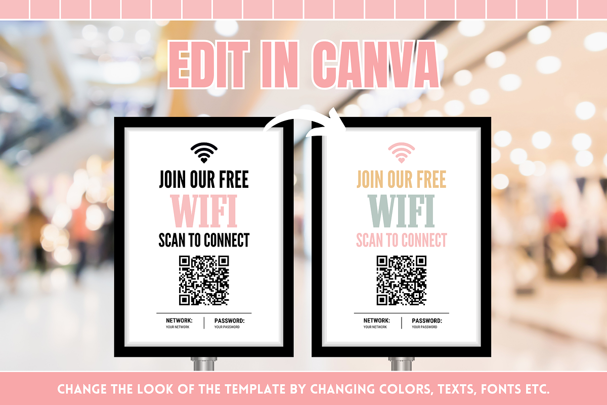 Pink & Black WiFi QR Code Sign, a Stationery Template by SunshineStudioBoutique (Photo 4 of 10)