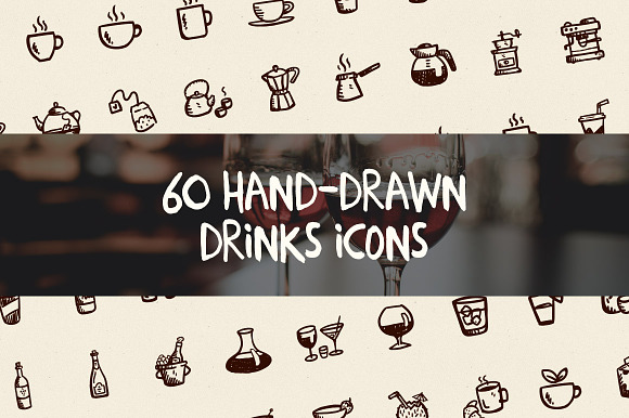 60 Hand Drawn Drinks Icons