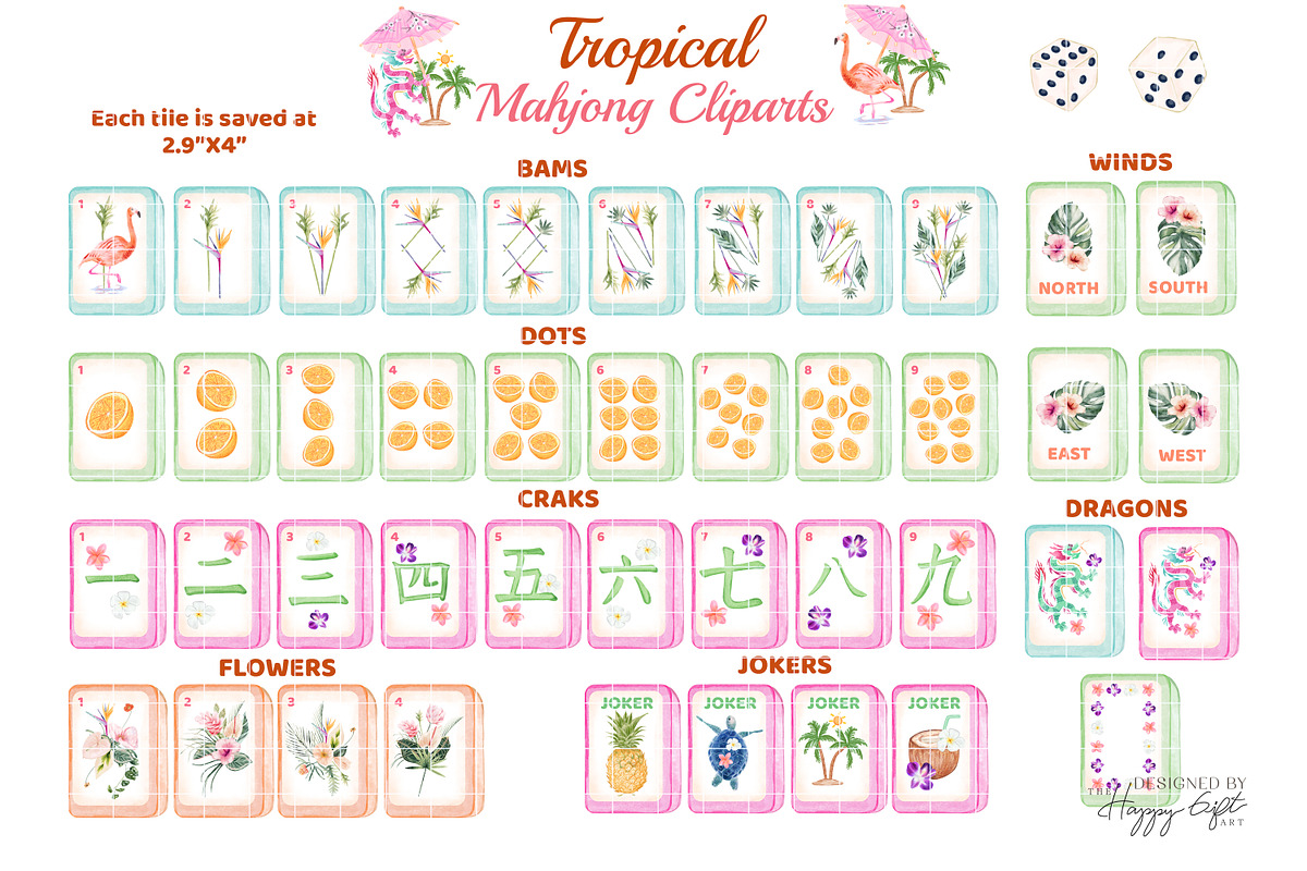 Tropical Mahjong illustrations, a Decorative Illustration by TheHappyGiftArt (Photo 2 of 8)