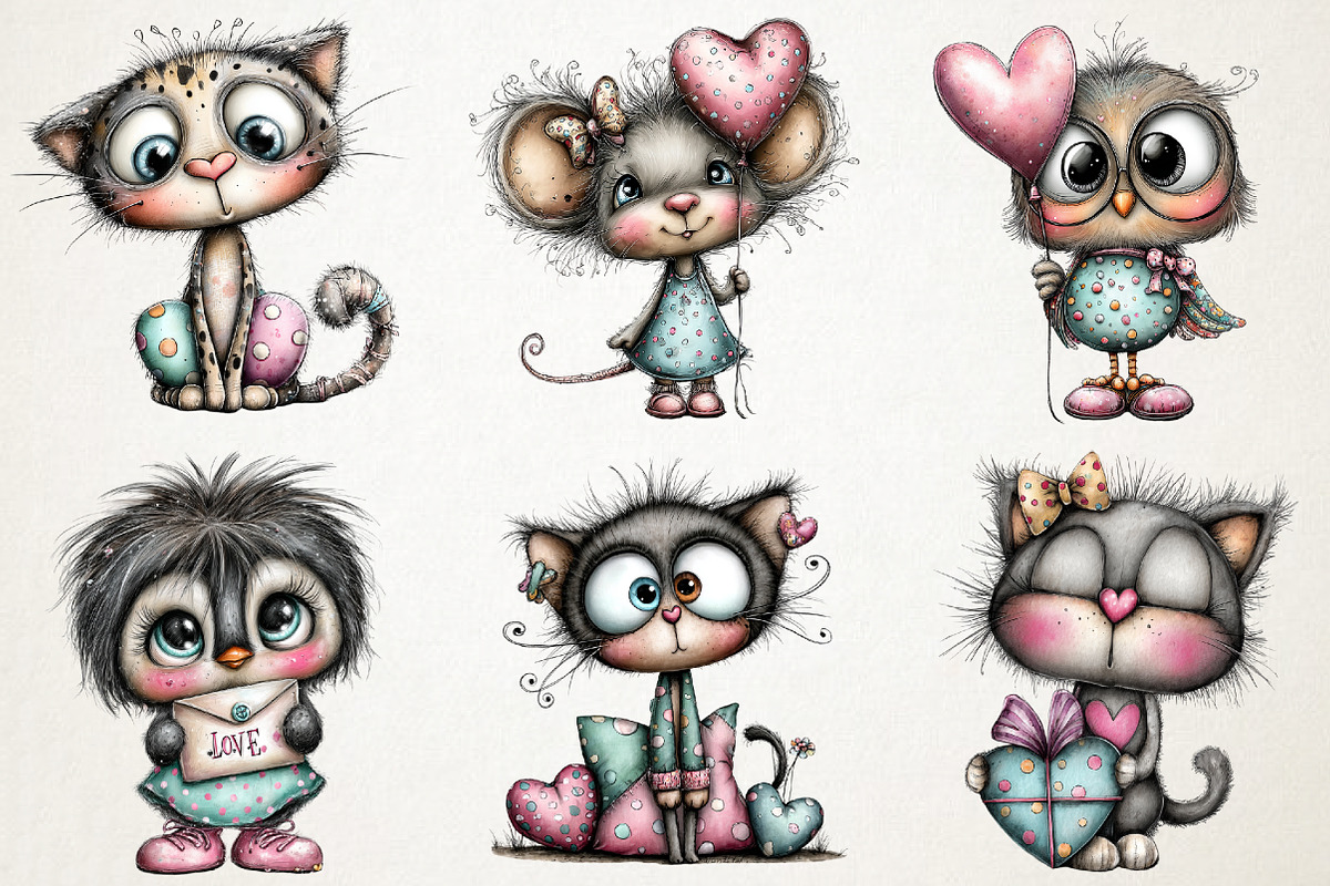 Cute Valentine Companions Watercolor, an Illustration by RobertsArt (Photo 7 of 7)