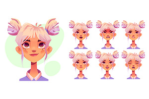 Girl face with different emotions, a Person Illustration by art PVP - market
