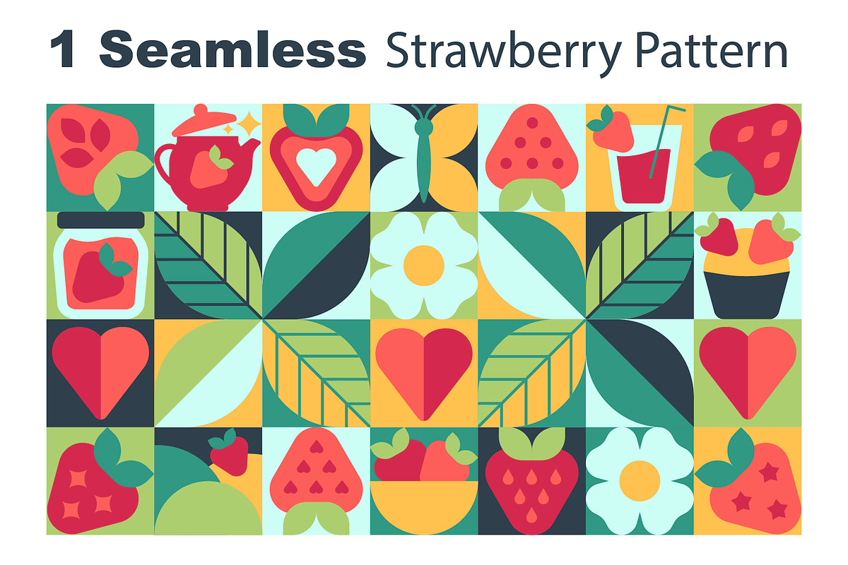 Modern Strawberry Mosaic Design Set, a Pattern Graphic by Lettering_Logo (Photo 2 of 6)