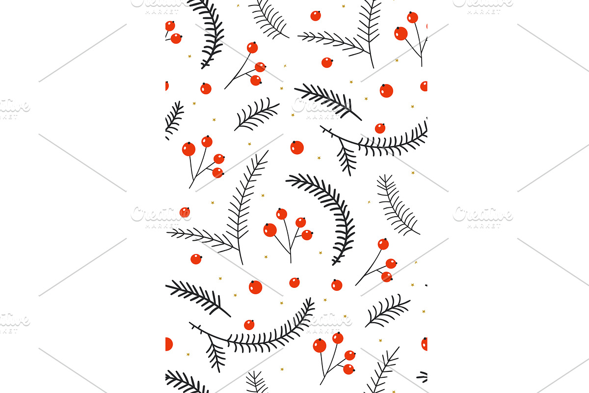 Red berries with fir branches on a, a Texture Graphic by Riots Brush