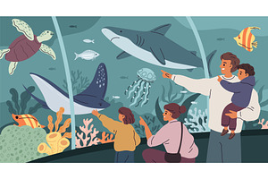 Oceanarium visitors. Happy family in, an Animal Illustration by YummyBuum