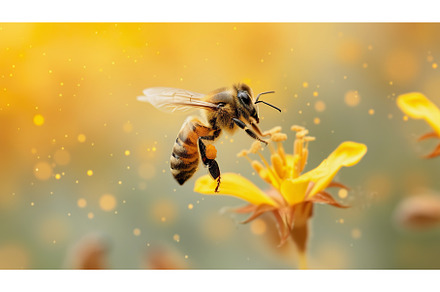 Bee flying over flowers in meadow, an Animal Photo by Lermont51