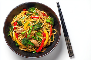 Delicious Asian Noodles Stir Fry wit, a Photo by Pixeness Studio