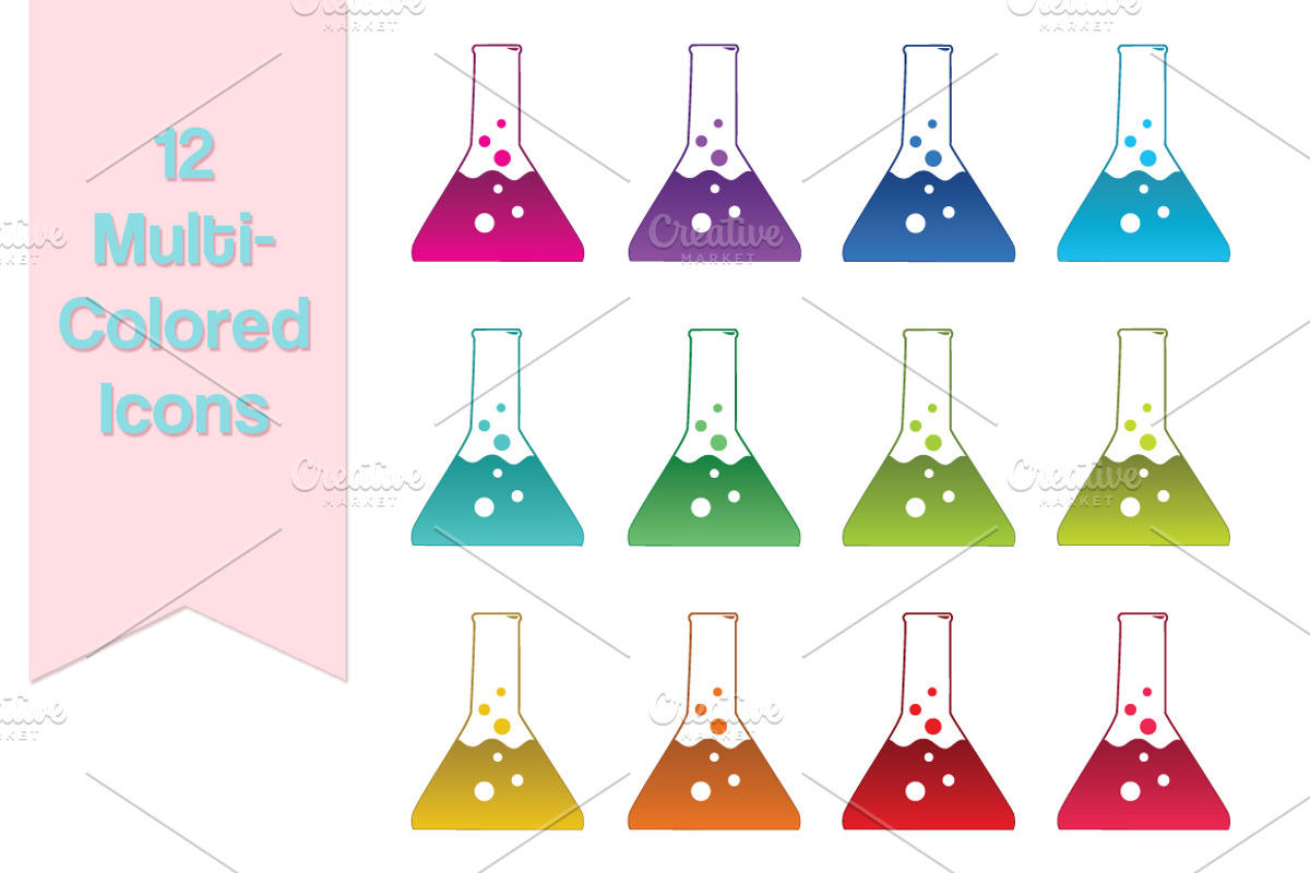 Science Beaker Icons, Clipart Vector, an Education Illustration by Digital Sugar (Photo 2 of 2)