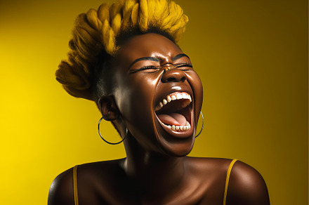 Black female model laughs beauty, a Person Photo by Ylivdesign