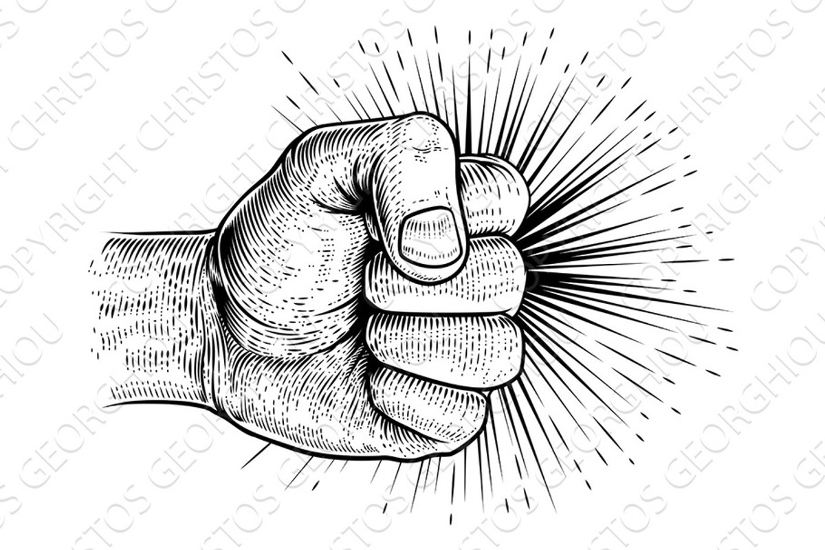 Fist Punching Vintage Propaganda, an Illustration by Christos Georghiou
