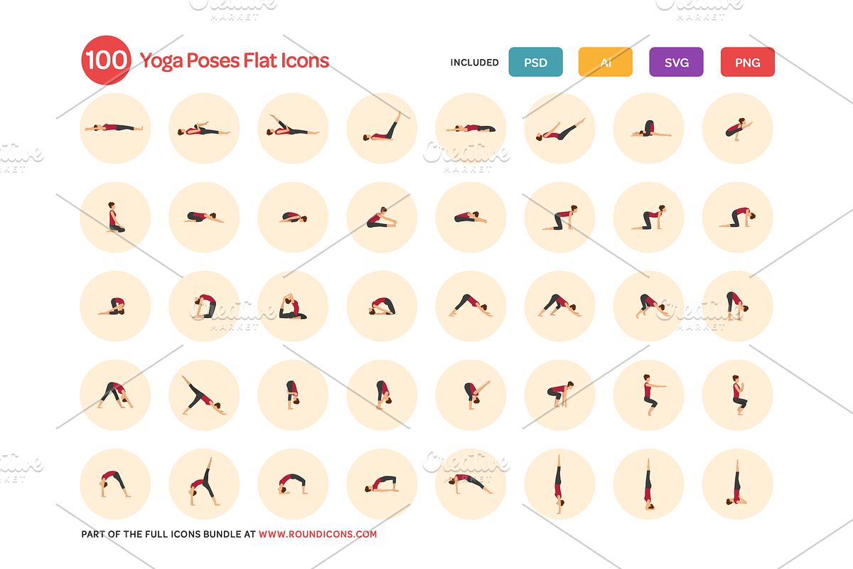 Yoga Poses Flat Icons Set, an Icon by Vectopus.com (Photo 3 of 5)