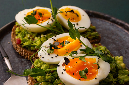 Guacamole sandwiches with boiled egg, a Food & Drink Photo by Pandateam