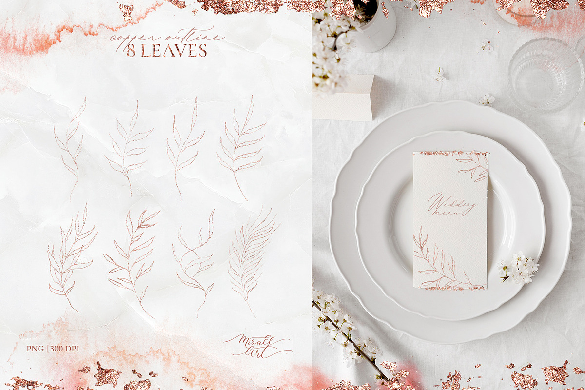 Pink watercolor leaves set. Alphabet, a Decorative Illustration by MiraEl Art (Photo 14 of 15)
