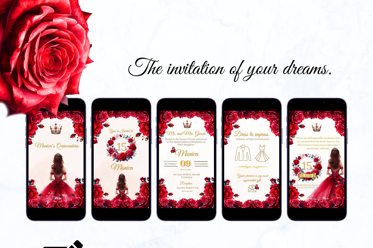 Quinceañera red Video Invite Canva, an Invitation Template by VM PARTYS  BY TAIRUMA (Photo 2 of 9)