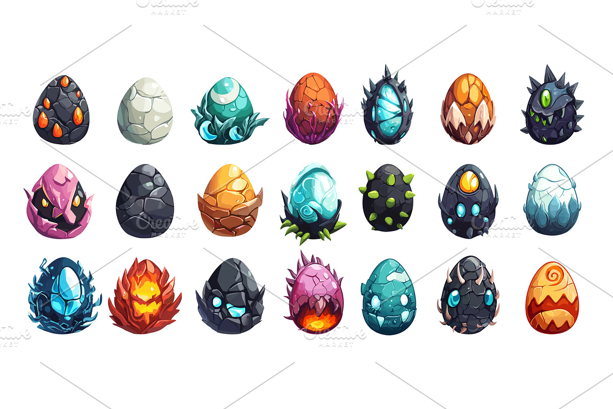 Cartoon magic eggs. Dragon mystical, an Animal Illustration by Stock-Smart-Start