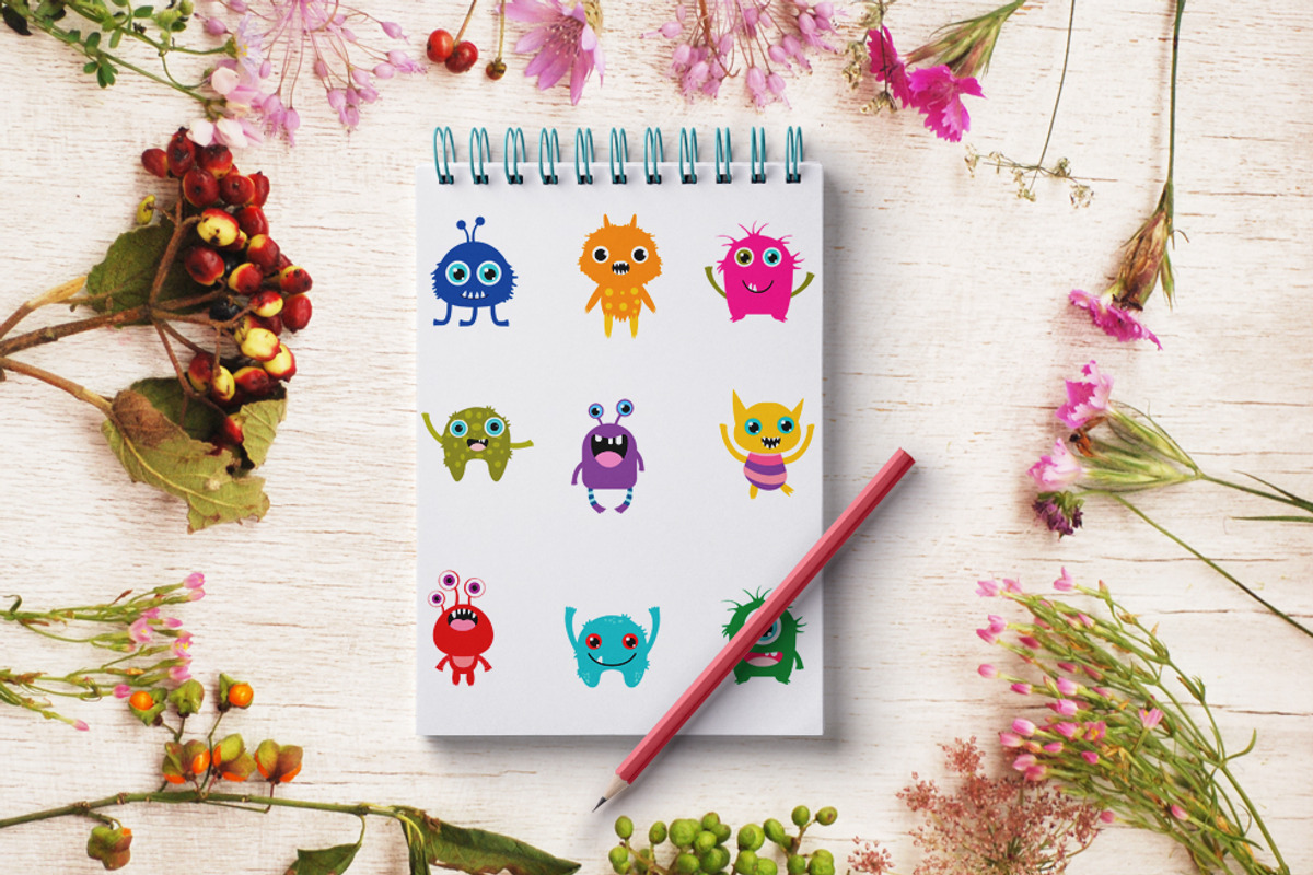 Cute little monsters clipart set, an Illustration by Pravokrugulnik (Photo 2 of 2)