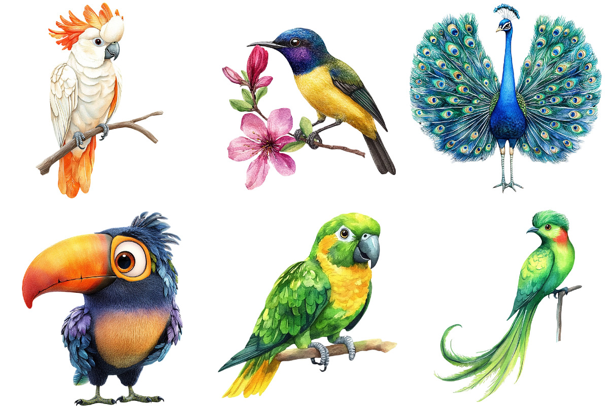 Watercolor Tropical Birds Clipart, an Illustration by Watercolor design (Photo 4 of 4)