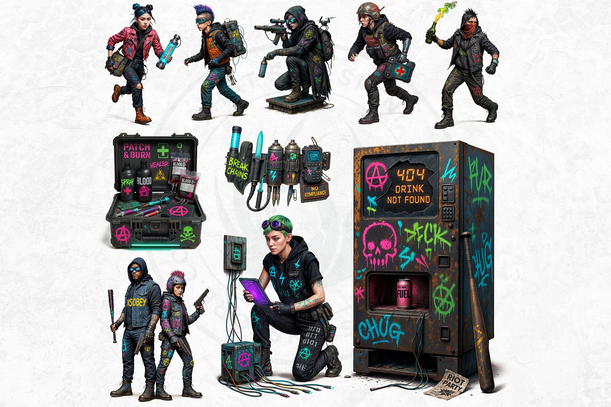 Punk Rock Dystopia PNG Clipart Set, an Illustration by ThatsDesign Art (Photo 7 of 7)